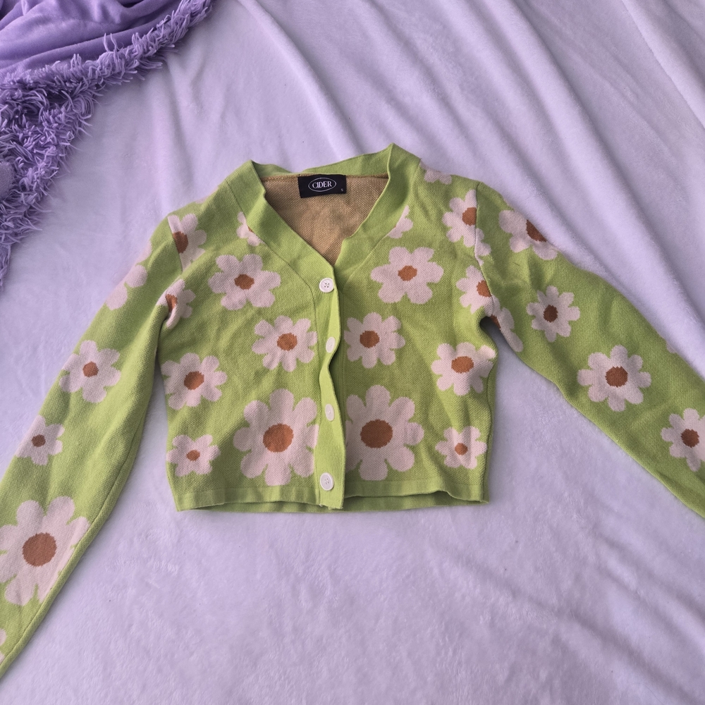 Cider Green Floral Cardigan